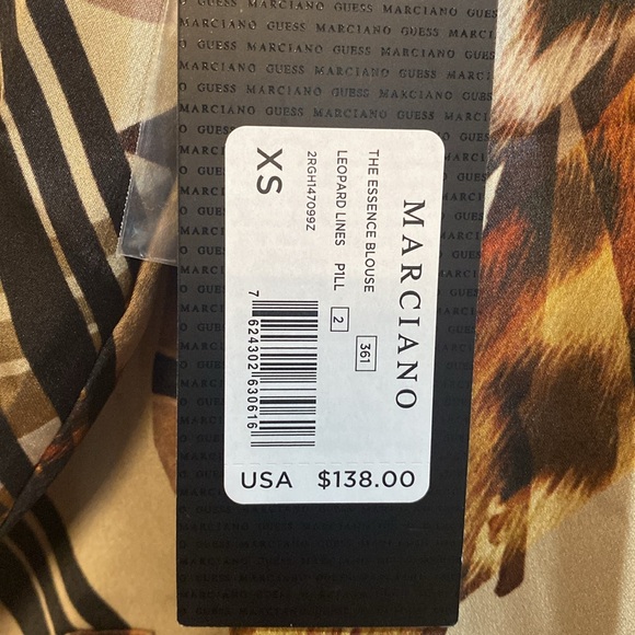 NWT Marciano Guess The Essence Blouse Size XS Leopard Lines Brown Multi Color - Picture 4 of 12